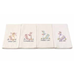 Vintage Set of 4 Dish Towels Flour Sack 28" x 30" Sun Bonnet Sue Embroidered
